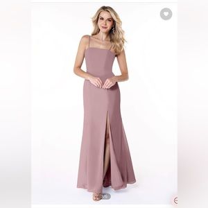 Azazie Cosette Dusty Rose Tie Back A-Line Side Slit Chiffon Bridesmaid Size: 0
